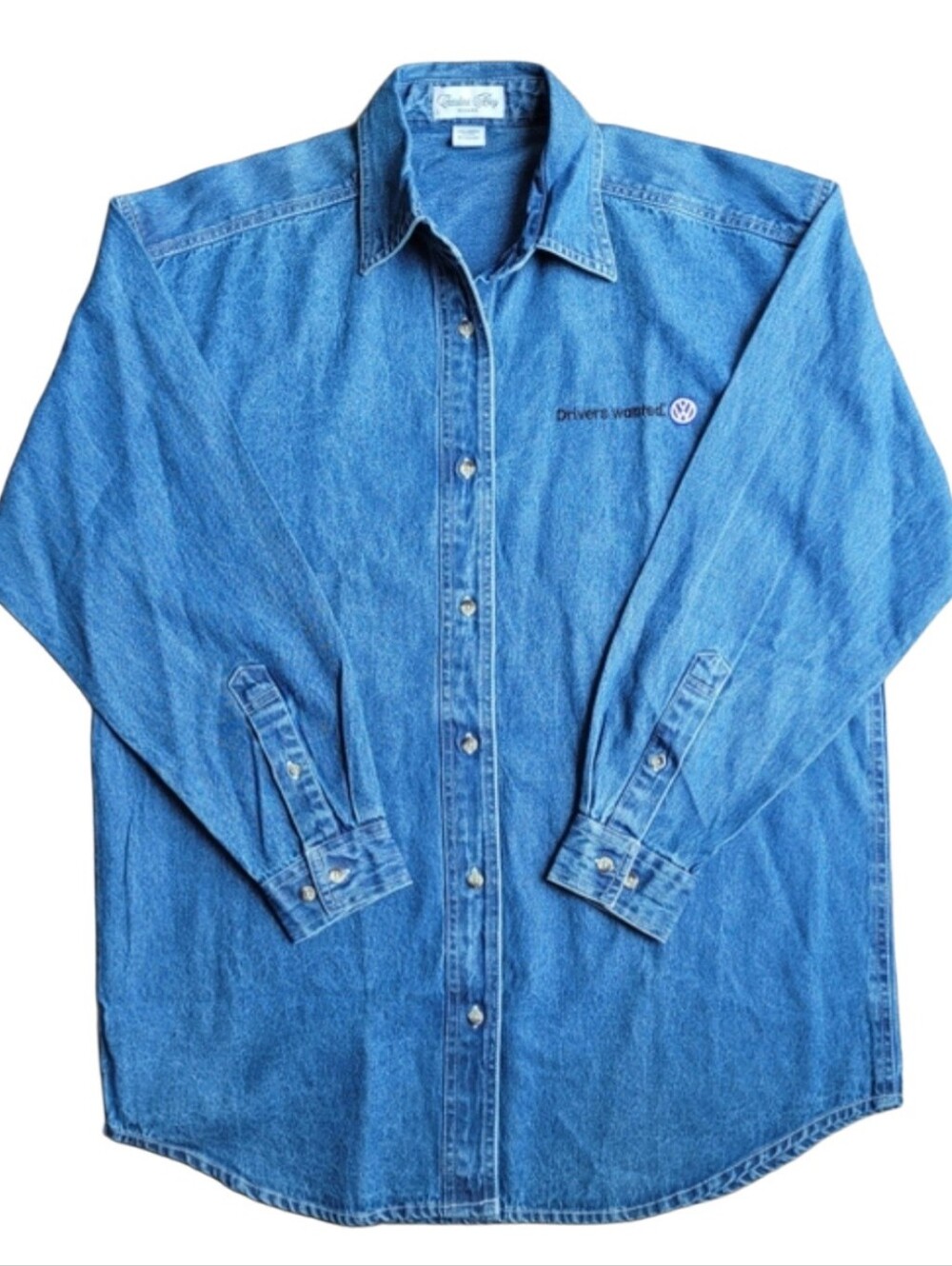 Vintage Drivers Wanted VW Denim Button-Down Shirt - Blue